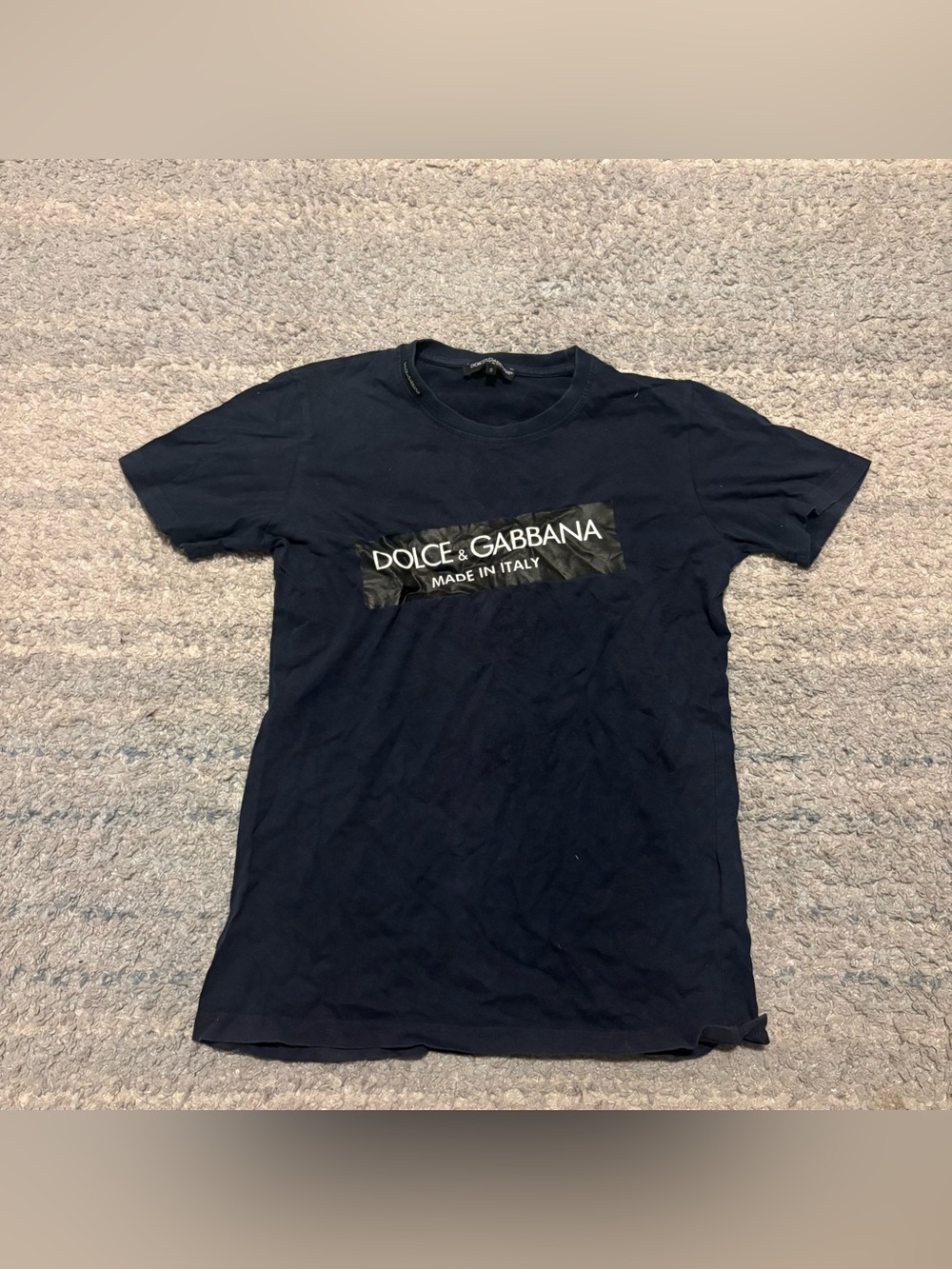 Dolce & Gabbana Navy Blue Box Logo Graphic T-Shirt Made in Italy Size Small